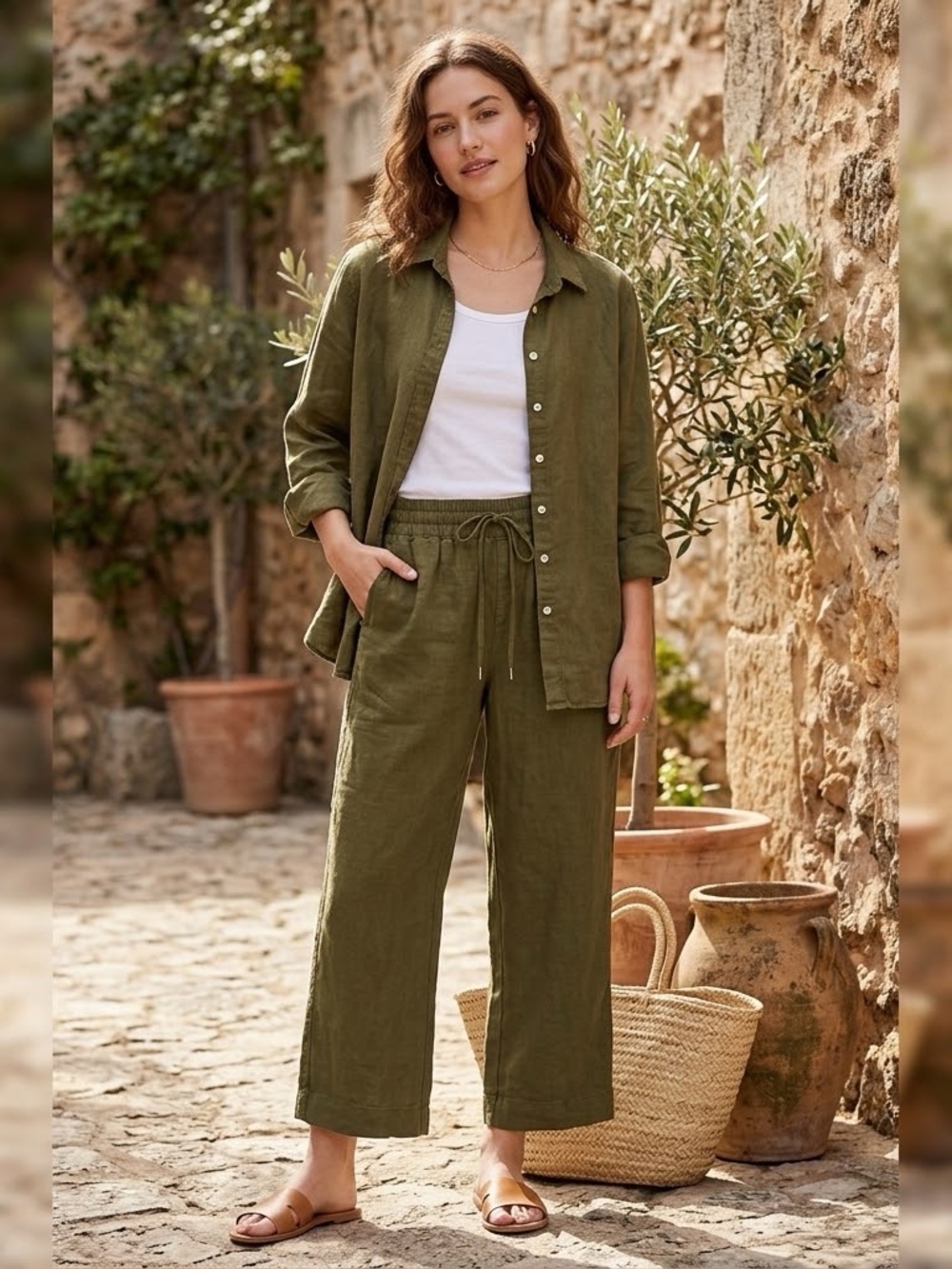 Quince 100 Percent European Linen Button Down Shirt Wide Leg Pants Set L - 2 PC